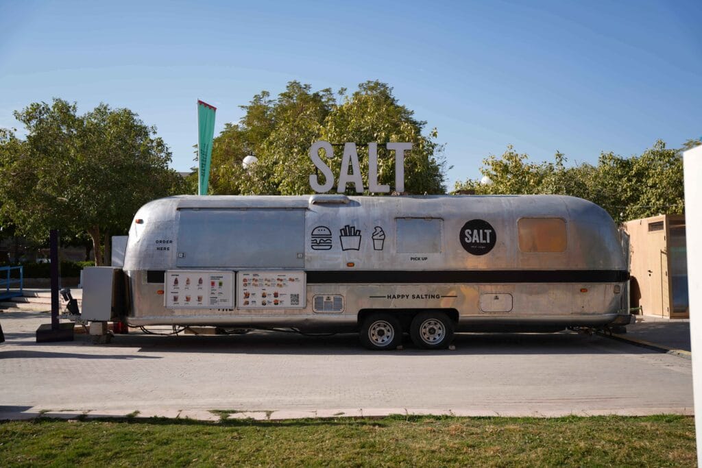 Silver food truck, SALT brand.