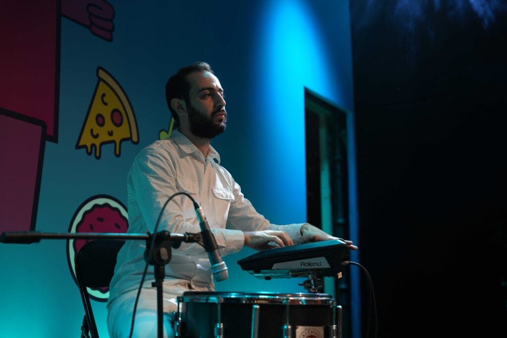 Man playing electronic drums.