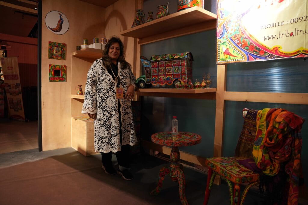 Woman in handcrafted coat.