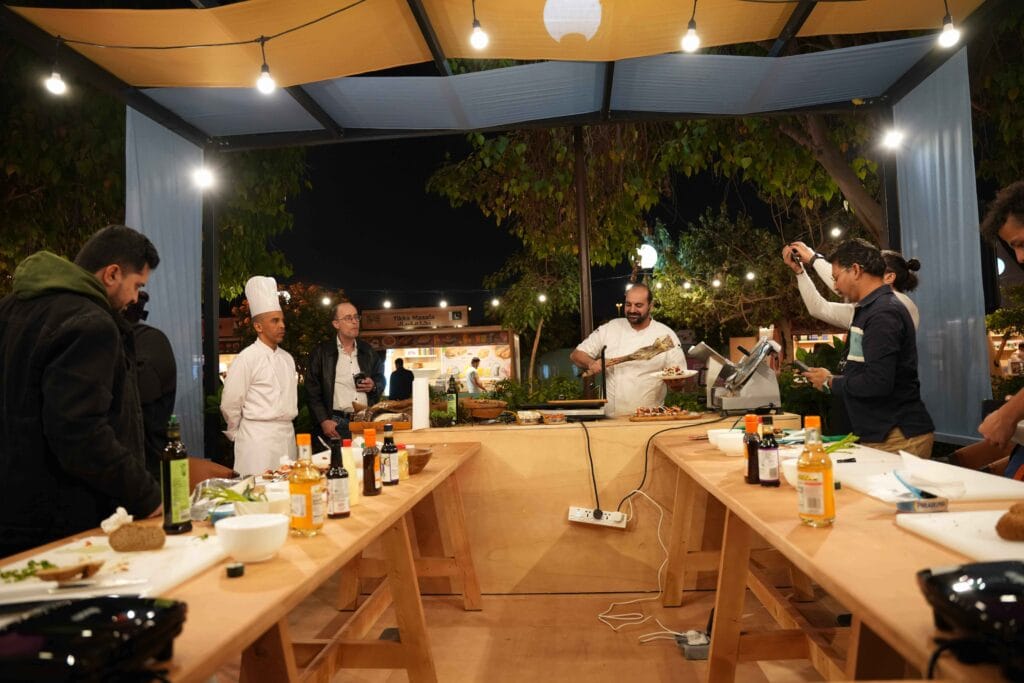 Night market food preparation.